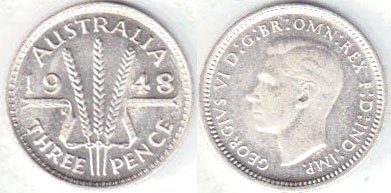 1948 Australia silver Threepence (gEF/aUnc) A001230